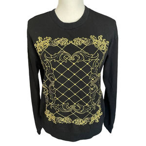 Isabel Lu Womens Crew Neck Embroidered Sweatshirt Long Sleeve Size S Black